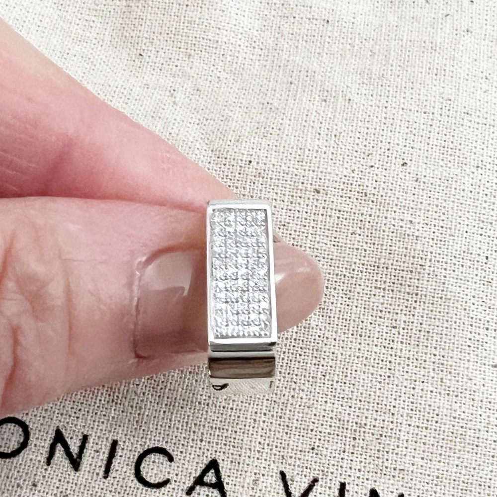 MONICA VINADER Signature Wide Silver Diamond Ring 4.5 - Picture 2 of 10